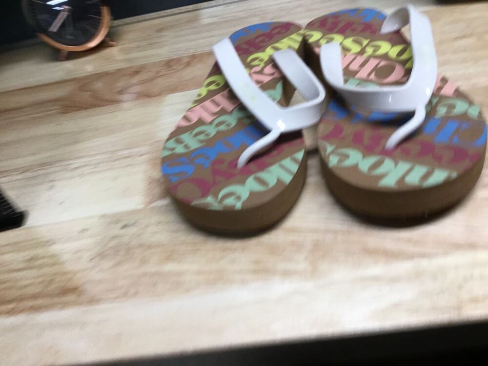 See by Chloe Slippers Women's US 7.5 Brown Essie Logo Printed Slip-On Flip-Flops
